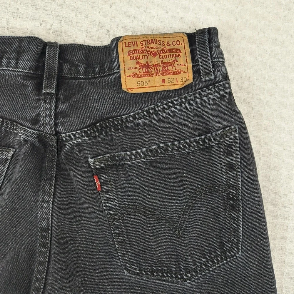 Levis 505 Regular Fit Mens Black Denim Jeans Straight Leg 32x30 100% Cotton‎